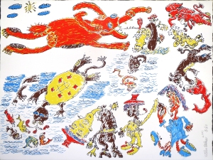 Animals and Two Dancing People. Willie Stokes. Screenprint. 2001. Courtesy, Free Library of Philadelphia Print & Picture Collection.